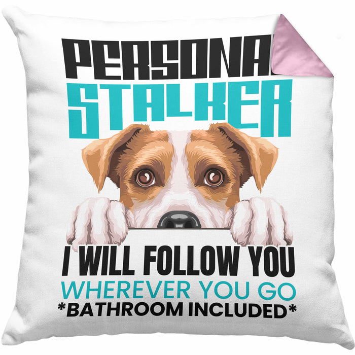 Jack Russell Besitzerin Kissen mit Füllung 40x40 Geschenk Lustiger Spruch Geschenkidee Personal Stalker (Grau) Rosa Trendation