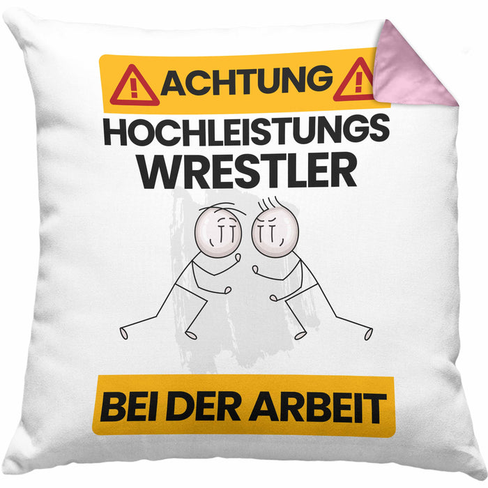 Wrestler Kissen mit Füllung 40x40 Geschenk Lustiger Spruch Geschenkidee für Wrestler Achtung Hochleistungs Wrestler Bei Der Arbeit (Grau) Rosa Trendation
