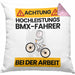 BMX-Fahrer Kissen mit Füllung 40x40 Geschenk Lustiger Spruch Geschenkidee für BMX-Fahrer Achtung Hochleistungs BMX-Fahrer Bei Der Arbeit (Grau) Rosa Trendation