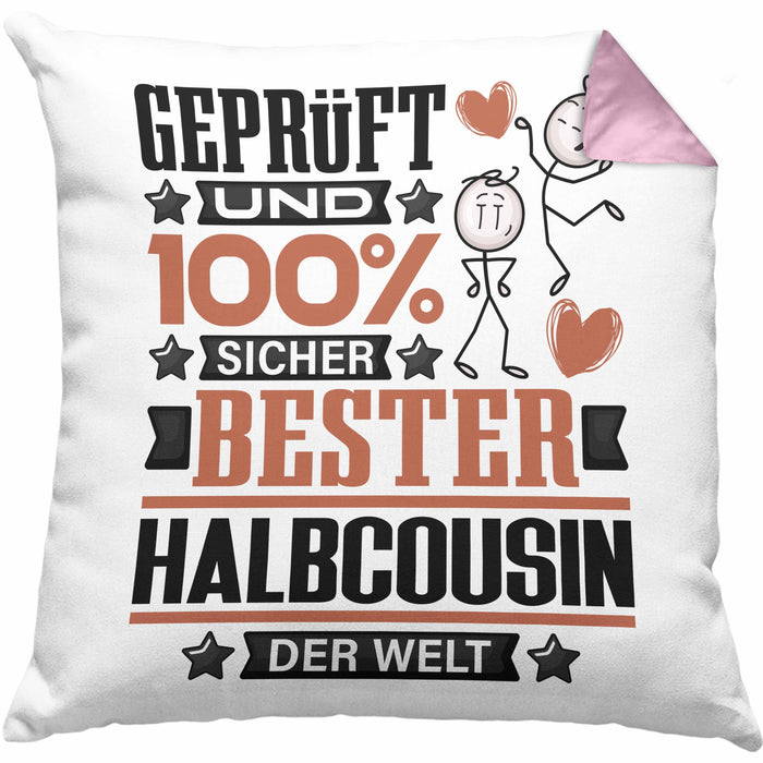 Halbcousin Geschenk Lustiger Spruch für Halbcousin Geschenkidee Bester Halbcousin Der WeltKissen mit Füllung 40x40 (Grau) Rosa Trendation