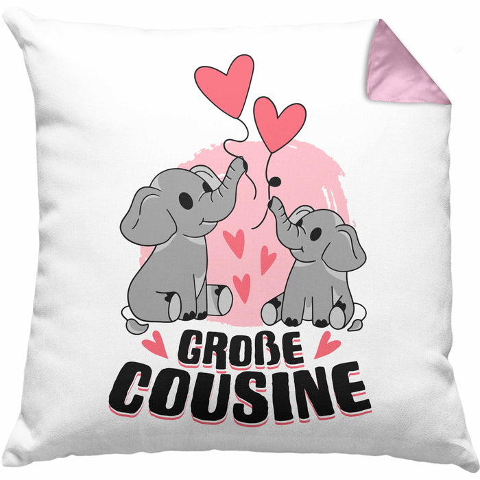 Große Cousine Kissen mit Füllung 40x40 Geschenk Verkündung Du Wirst Große Cousine Geschenkidee Nachwuchs (Grau) Rosa Trendation