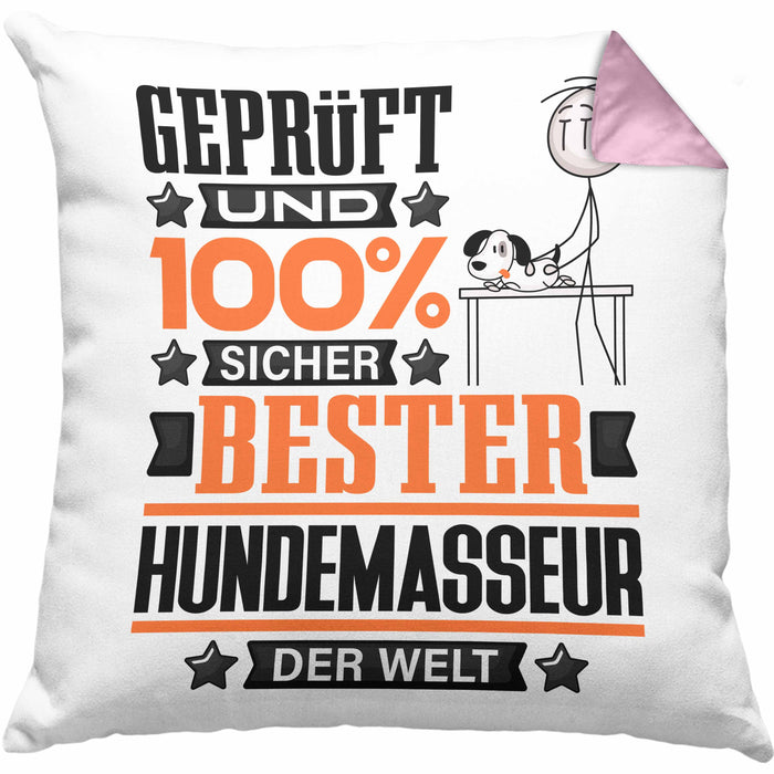 Hundemasseur Geschenk Lustiger Spruch für Hundemasseur Geschenkidee Bester Hundemasseur Der WeltKissen mit Füllung 40x40 (Grau) Rosa Trendation