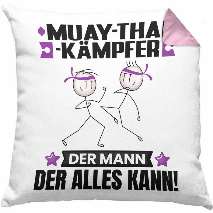 Muay-Thai-Kämpfer Kissen mit Füllung 40x40 Geschenk für Muay-Thai-Kämpfer Der Mann Der Alles Kann Geschenkidee zum Geburtstag (Grau) Rosa Trendation