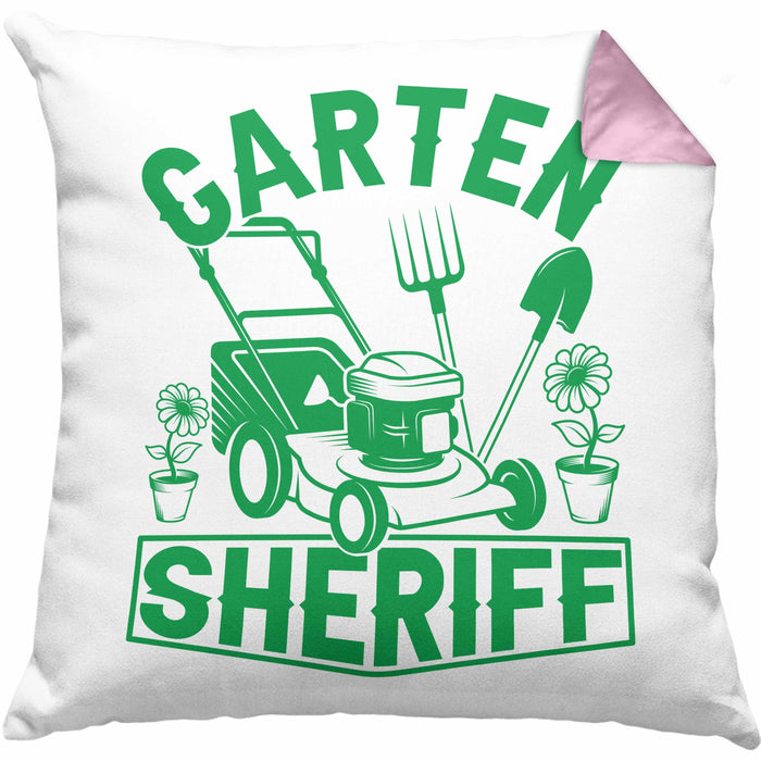 Gärtner Geschenk Kissen mit Füllung 40x40 Garten-Sheriff Geschenkidee Garten-Pflege (Grau) Rosa Trendation