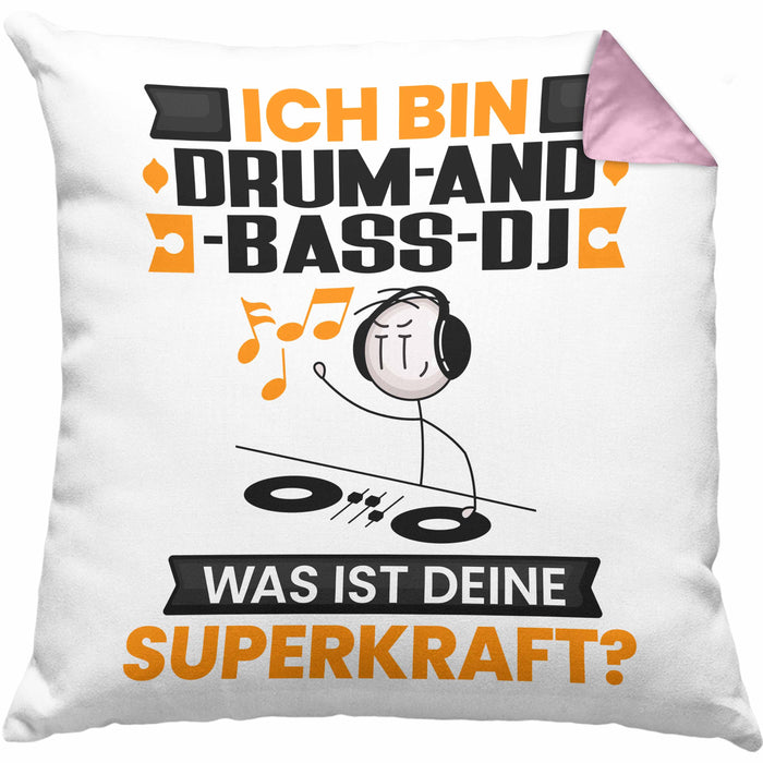 Drum-and-Bass-DJ Kissen mit Füllung 40x40 Geschenk für Drum-and-Bass-DJ Geburtstag Lustiger Spruch Was Ist Deine Superkraft (Grau) Rosa Trendation