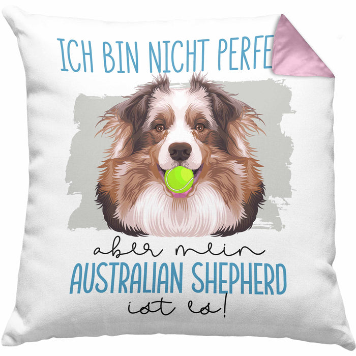 Australian Shepherd Besitzer Kissen mit Füllung 40x40 Geschenk Lustiger Spruch Geschenkidee Besitzerin Ich Bin Nicht toll Aber Mein Australian Shepherd Ist Es (Grau) Rosa Trendation