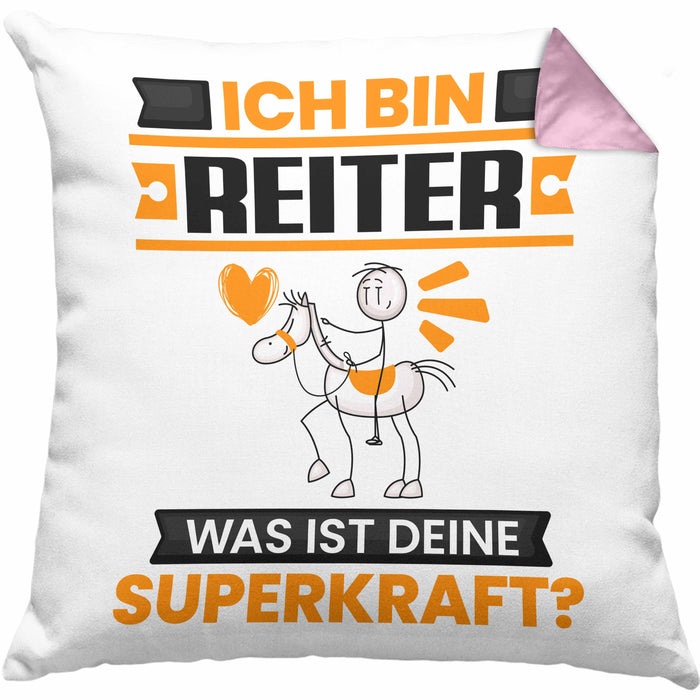 Reiter Kissen mit Füllung 40x40 Geschenk für Reiter Geburtstag Lustiger Spruch Was Ist Deine Superkraft (Grau) Rosa Trendation