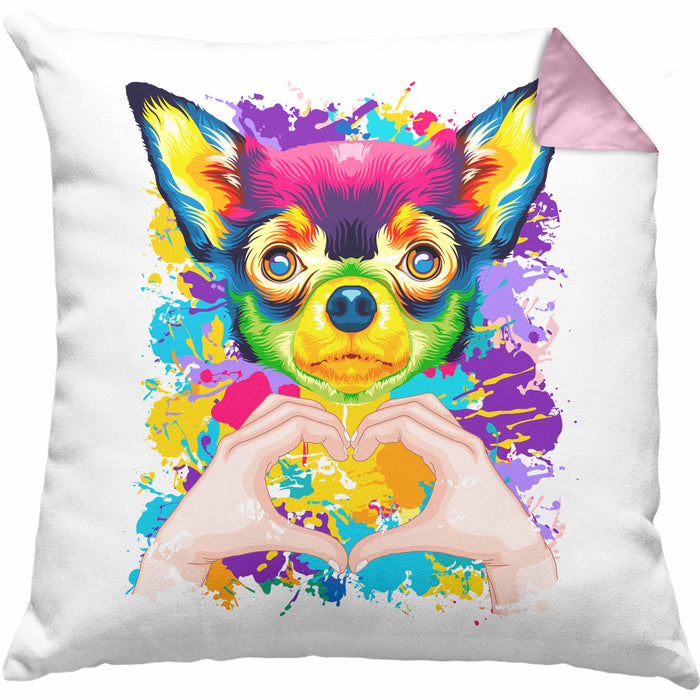 Chihuahua Besitzer Farbe Love Kissen mit Füllung 40x40 Geschenk Lustiger Spruch Geschenkidee Chihuahua Besitzerin (Grau) Rosa Trendation