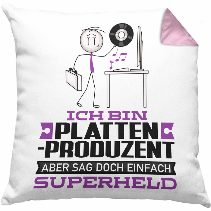 Plattenproduzent Geschenk Kissen mit Füllung 40x40 Ich Bin Plattenproduzent Aber Sag Doch Einfach Superheld Lustige Geschenkdiee für Plattenproduzent (Grau) Rosa Trendation