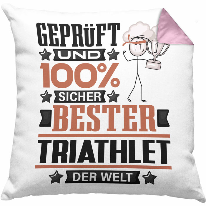 Triathlet Geschenk Lustiger Spruch für Triathlet Geschenkidee Bester Triathlet Der WeltKissen mit Füllung 40x40 (Grau) Rosa Trendation