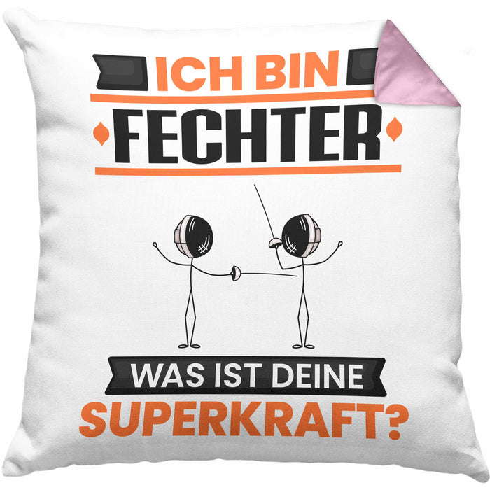 Fechter Kissen mit Füllung 40x40 Geschenk für Fechter Geburtstag Lustiger Spruch Was Ist Deine Superkraft (Grau) Rosa Trendation