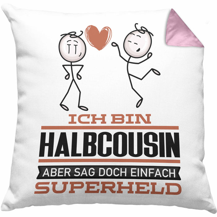 Halbcousin Geschenk Kissen mit Füllung 40x40 Ich Bin Halbcousin Aber Sag Doch Einfach Superheld Lustige Geschenkdiee für Halbcousin (Grau) Rosa Trendation