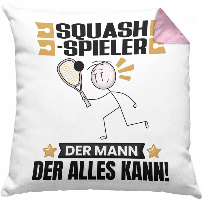 Squash-Spieler Kissen mit Füllung 40x40 Geschenk für Squash-Spieler Der Mann Der Alles Kann Geschenkidee zum Geburtstag (Grau) Rosa Trendation