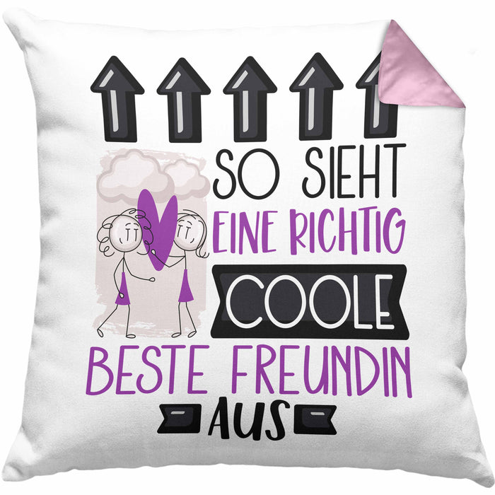 Beste Freundin Geschenk Kissen mit Füllung 40x40 Lustig Geschenkidee für Beste Freundin Geburtstag So Sieht Eine Richtig Coole Beste Freundin Aus Frauen Spruch BFF (Grau) Rosa Trendation