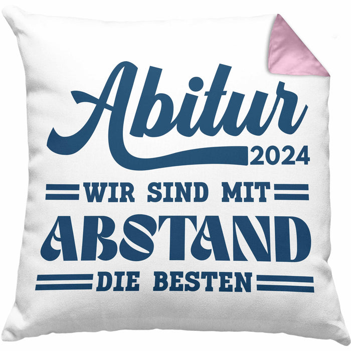 Abi 2024 Kissen mit Füllung 40x40 Geschenk Abi Bestanden Abitur Abschluss Geschenkidee (Grau) Rosa Trendation