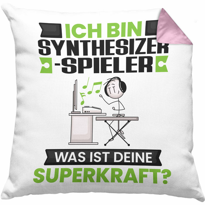 Synthesizer-Spieler Kissen mit Füllung 40x40 Geschenk für Synthesizer-Spieler Geburtstag Lustiger Spruch Was Ist Deine Superkraft (Grau) Rosa Trendation