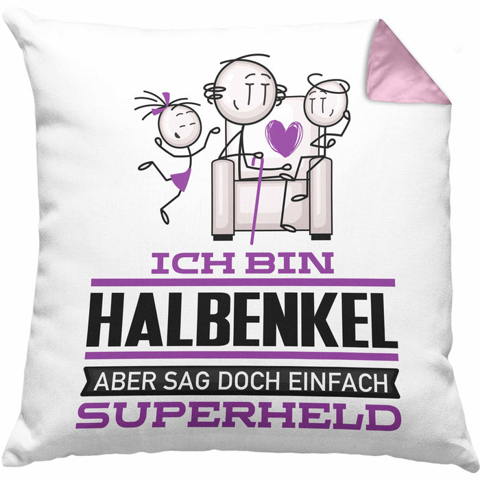 Halbenkel Geschenk Kissen mit Füllung 40x40 Ich Bin Halbenkel Aber Sag Doch Einfach Superheld Lustige Geschenkdiee für Halbenkel (Grau) Rosa Trendation
