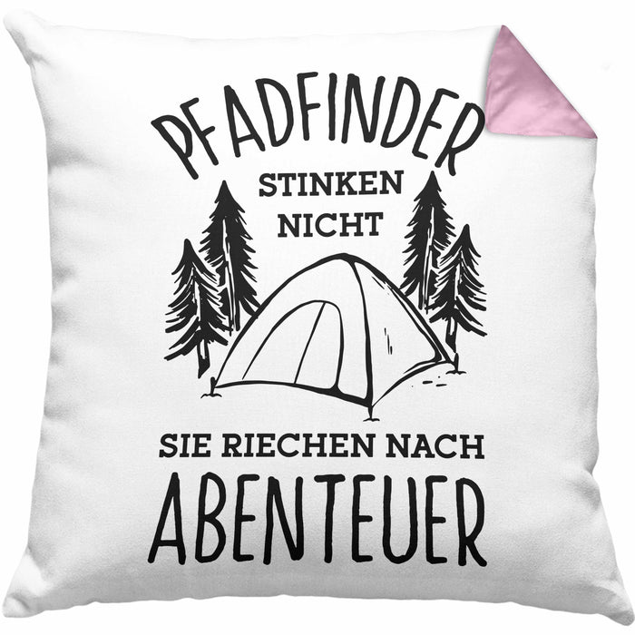 Pfadfinder Kissen mit Füllung 40x40 Geschenk Lustige Geschenkidee Für Pfadfinder Stinken Nicht Sie Riechen Nach Abenteuer (Grau) Rosa Trendation