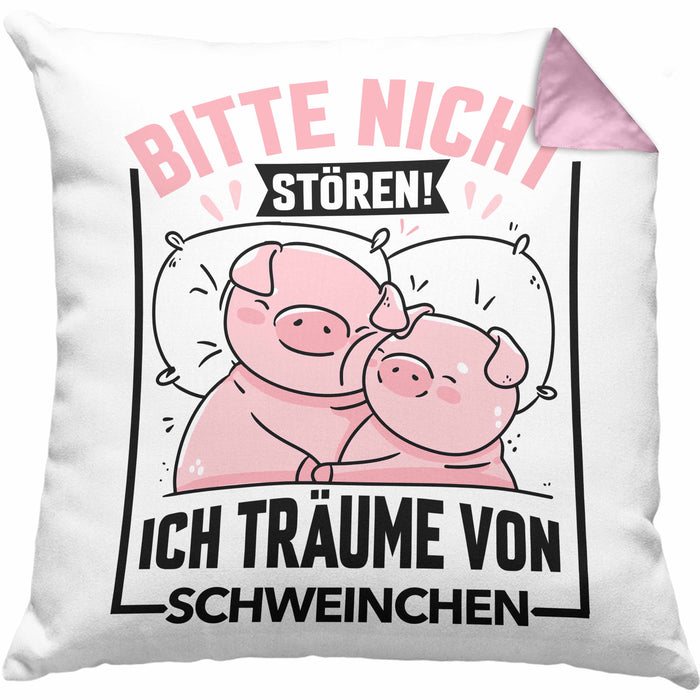 Schweine-Liebhaberin Kissen mit Füllung 40x40 Geschenk Bitte Nicht Stören Ich Träume Von Schweinchen Schwein Sau Besitzer Hausschwein (Grau) Rosa Trendation