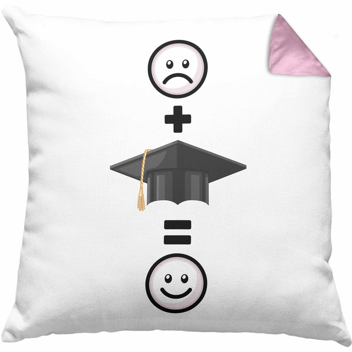 Abschluss Kissen mit Füllung 40x40 Geschenk für Bestandene Prüfung Abitur Bacherlor Master Lustige Geschenkidee :( + Abschluss = :) Geburtstag (Grau) Rosa Trendation