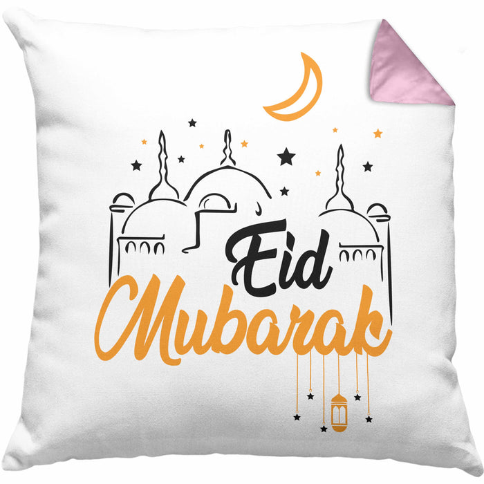 Eid Mubarak Kissen mit Füllung 40x40 Geschenk Muslime Geschenkidee Sprüche für Muslimische Menschen (Grau) Rosa Trendation