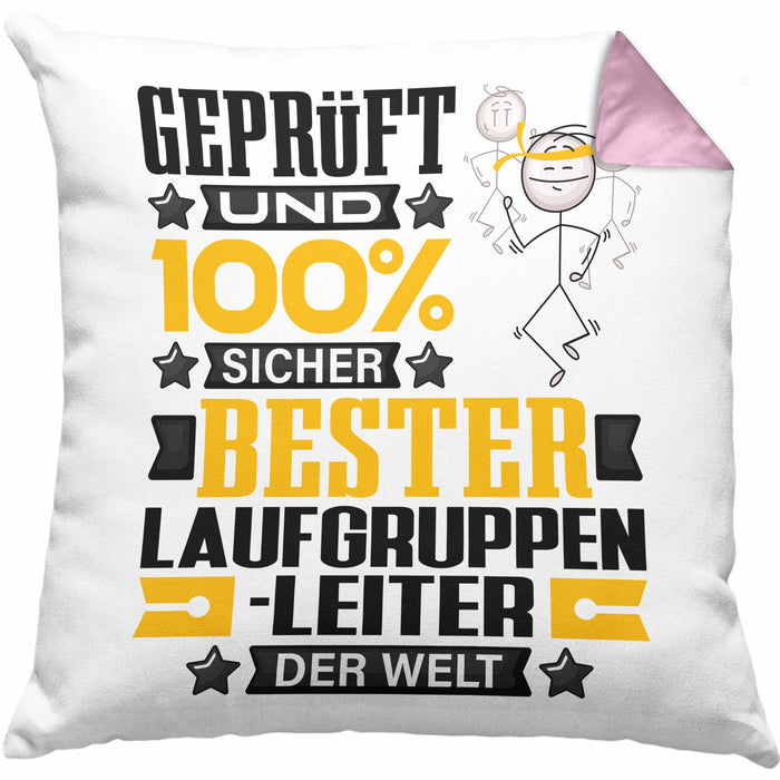 Laufgruppenleiter Geschenk Lustiger Spruch für Laufgruppenleiter Geschenkidee Bester Laufgruppenleiter Der WeltKissen mit Füllung 40x40 (Grau) Rosa Trendation