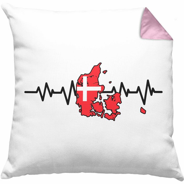 Dänische Flagge Geschenk Kissen mit Füllung 40x40 Herzschlag Dänemark Urlau Geschenkidee (Grau) Rosa Trendation