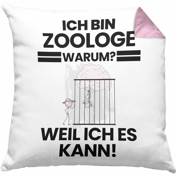 Zoologe Geschenk Kissen mit Füllung 40x40 Lustiger Spruch Ich Bin Zoologe Warum Weil Ich Es Kann Geschenkidee Bester Zoologe Geburtstag (Grau) Rosa Trendation