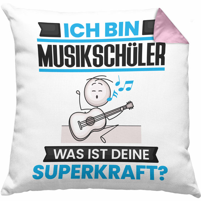 Musikschüler Kissen mit Füllung 40x40 Geschenk für Musikschüler Geburtstag Lustiger Spruch Was Ist Deine Superkraft (Grau) Rosa Trendation