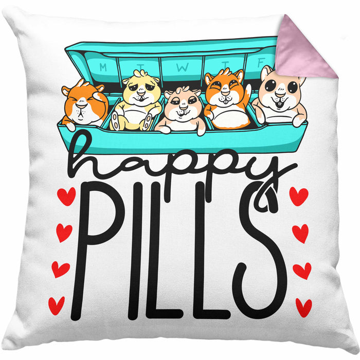 Lustiges Geschenk für Hamsterliebhaber: "Happy Pills" Kissen mit Füllung 40x40 Hamster Besitzer Grafik Züchter (Grau) Rosa Trendation