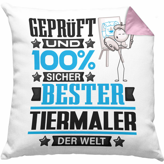 Tiermaler Geschenk Lustiger Spruch für Tiermaler Geschenkidee Bester Tiermaler Der WeltKissen mit Füllung 40x40 (Grau) Rosa Trendation