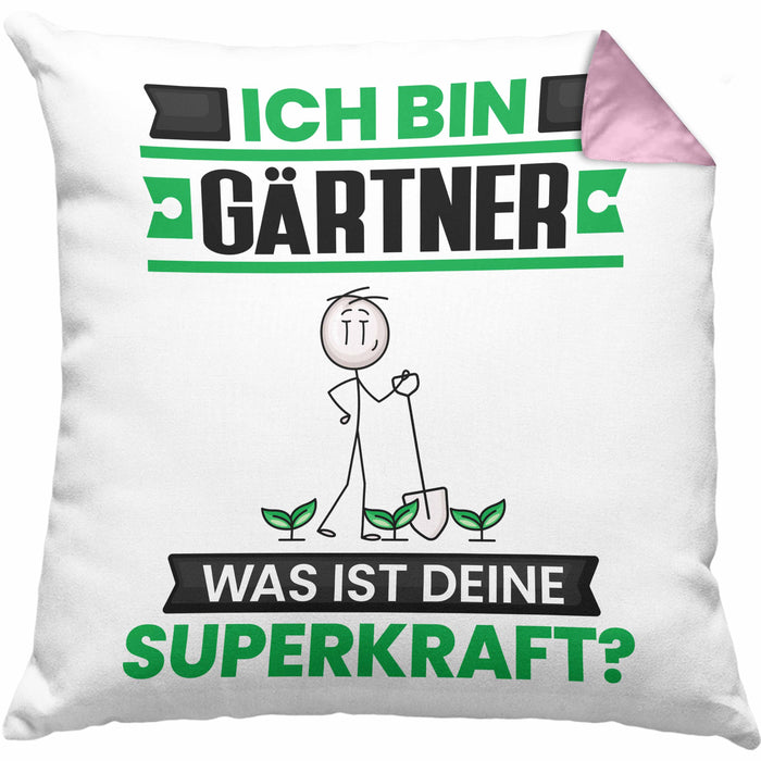 Gärtner Kissen mit Füllung 40x40 Geschenk für Gärtner Geburtstag Lustiger Spruch Was Ist Deine Superkraft (Grau) Rosa Trendation