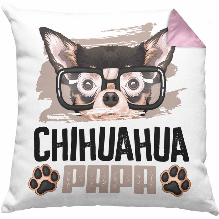 Chihuahua Papa Besitzer Kissen mit Füllung 40x40 Geschenk Lustiger Spruch Geschenkidee Chihuahua Liebhaber (Grau) Rosa Trendation
