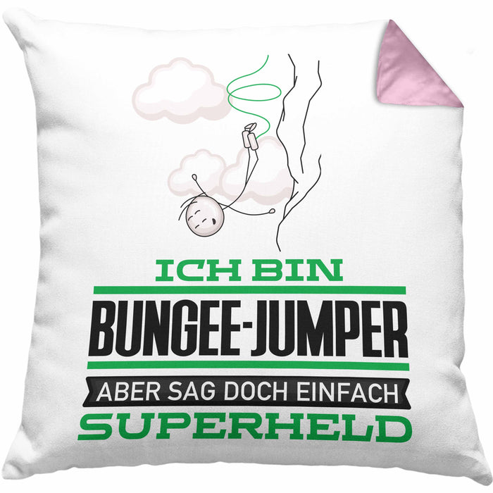Bungee-Jumper Geschenk Kissen mit Füllung 40x40 Ich Bin Bungee-Jumper Aber Sag Doch Einfach Superheld Lustige Geschenkdiee für Bungee-Jumper (Grau) Rosa Trendation