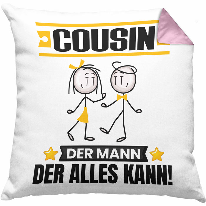 Cousin Kissen mit Füllung 40x40 Geschenk für Cousin Der Mann Der Alles Kann Geschenkidee zum Geburtstag (Grau) Rosa Trendation