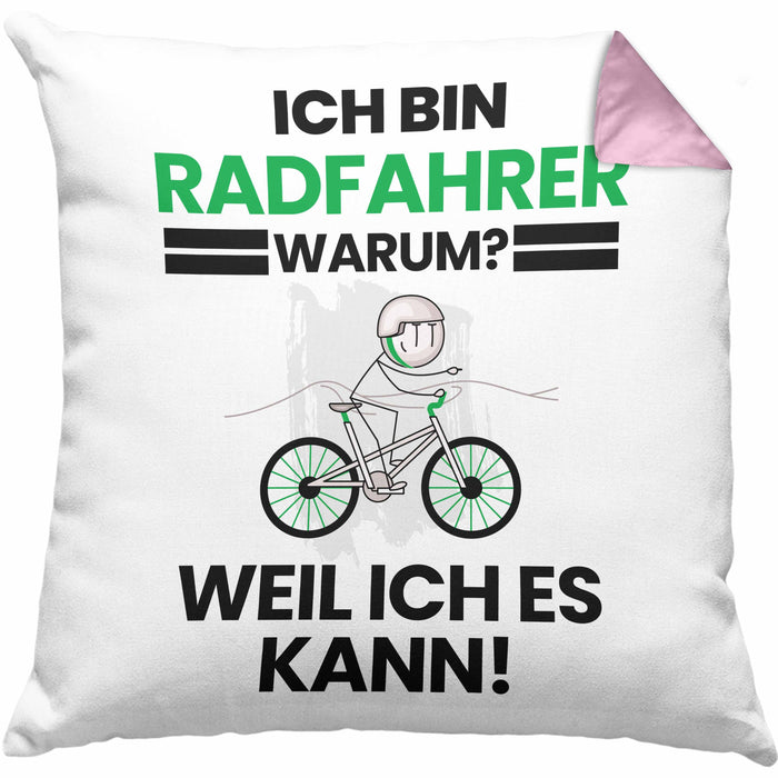 Radfahrer Geschenk Kissen mit Füllung 40x40 Lustiger Spruch Ich Bin Radfahrer Warum Weil Ich Es Kann Geschenkidee Bester Radfahrer Geburtstag (Grau) Rosa Trendation