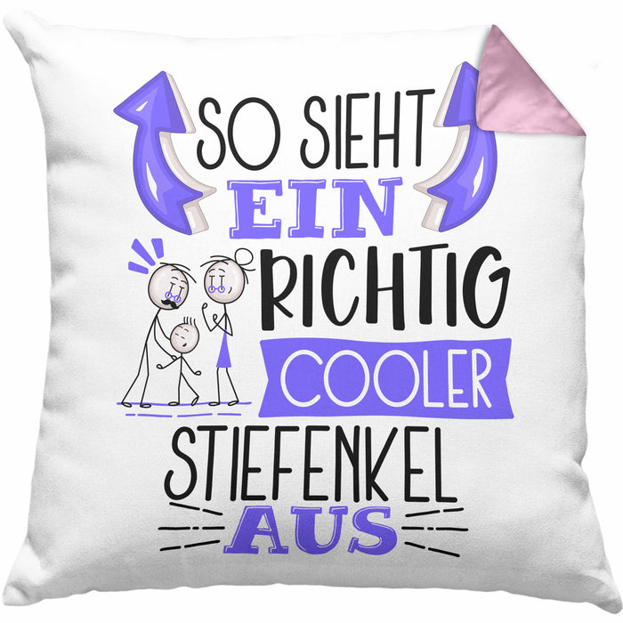 Stiefenkel Kissen mit Füllung 40x40 Geschenk So Sieht Ein RIchtig Cooler Stiefenkel Aus Geschenkidee Lustiger Spruch Geburtstag (Grau) Rosa Trendation