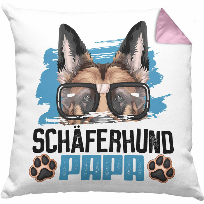 Schäferhund Papa Besitzer Kissen mit Füllung 40x40 Geschenk Lustiger Spruch Geschenkidee Schäferhund Liebhaber (Grau) Rosa Trendation