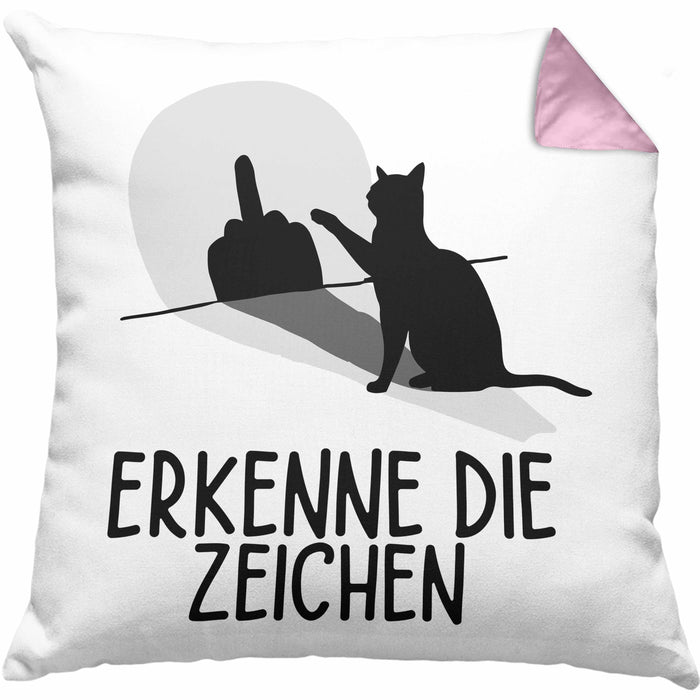 Erkenne Die Zeichen Kissen mit Füllung 40x40 Geschenk Kissen mit Füllung 40x40 Mittelfing** Geschenkidee Sarkasmus Spruch (Grau) Rosa Trendation