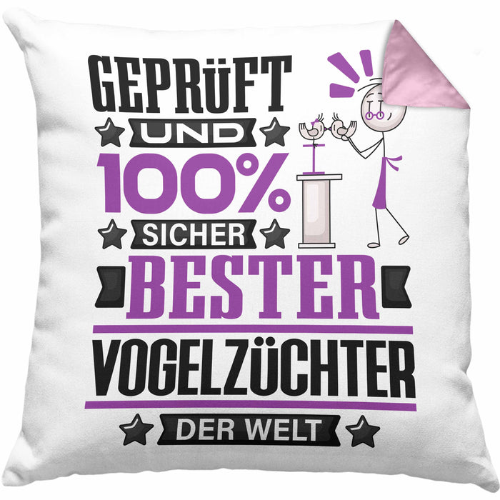 Vogelzüchter Geschenk Lustiger Spruch für Vogelzüchter Geschenkidee Bester Vogelzüchter Der WeltKissen mit Füllung 40x40 (Grau) Rosa Trendation