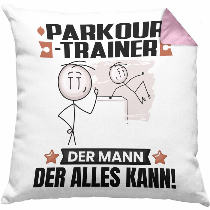 Parkour-Trainer Kissen mit Füllung 40x40 Geschenk für Parkour-Trainer Der Mann Der Alles Kann Geschenkidee zum Geburtstag (Grau) Rosa Trendation
