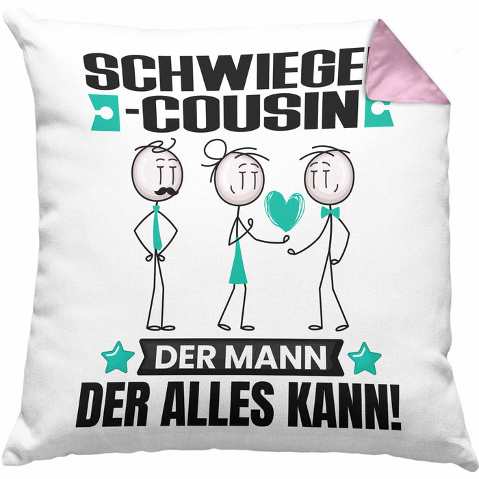 Schwiegercousin Kissen mit Füllung 40x40 Geschenk für Schwiegercousin Der Mann Der Alles Kann Geschenkidee zum Geburtstag (Grau) Rosa Trendation