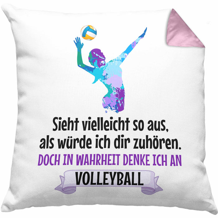 Volleyball Geschenk Kissen mit Füllung 40x40 Coach Herren Mädchen Kaffee Zubehör Volleyball-Spieler Spielerin (Grau) Rosa Trendation