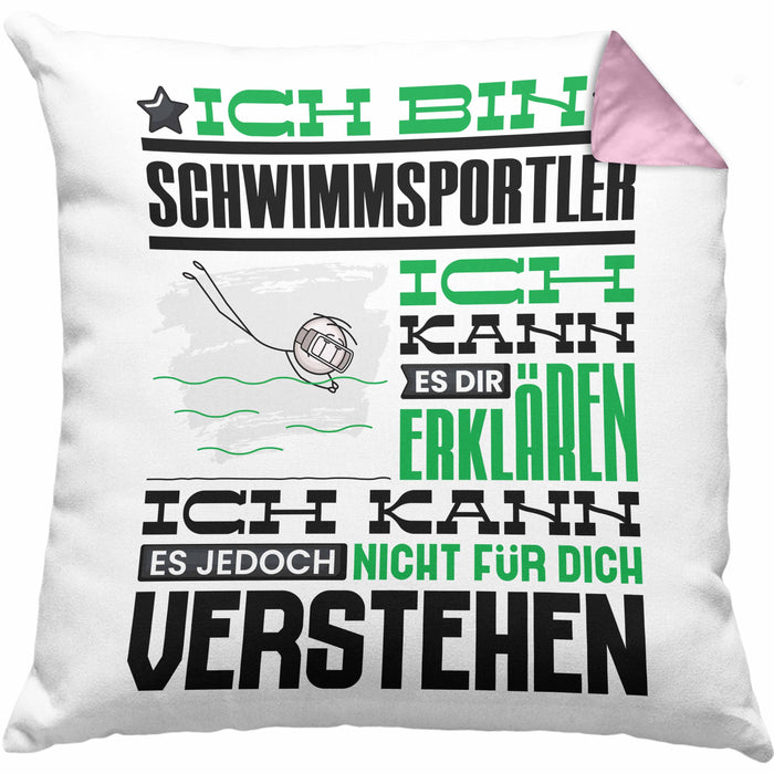 Schwimmsportler Geschenk Kaffee-Kissen mit Füllung 40x40 Geschenkidee für Schwimmsportler Ich Bin Schwimmsportler Ich Kann Es Dir Erklären Jedoch Nicht Für Dich Verstehen Spruch Lustig (Grau) Rosa Trendation