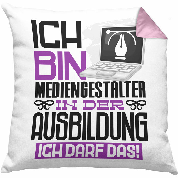 Mediengestalter Ausbildung Kissen mit Füllung 40x40 Geschenk Ich Bin Mediengestalter In Der Ausbildung Ich Darf Das Geschenkidee Spruch (Grau) Rosa Trendation