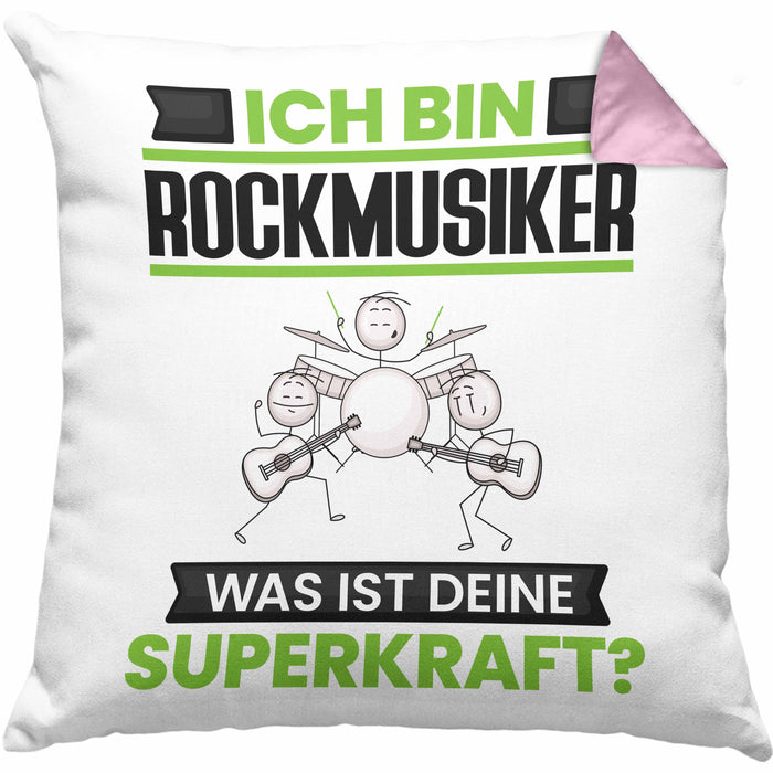 Rockmusiker Kissen mit Füllung 40x40 Geschenk für Rockmusiker Geburtstag Lustiger Spruch Was Ist Deine Superkraft (Grau) Rosa Trendation