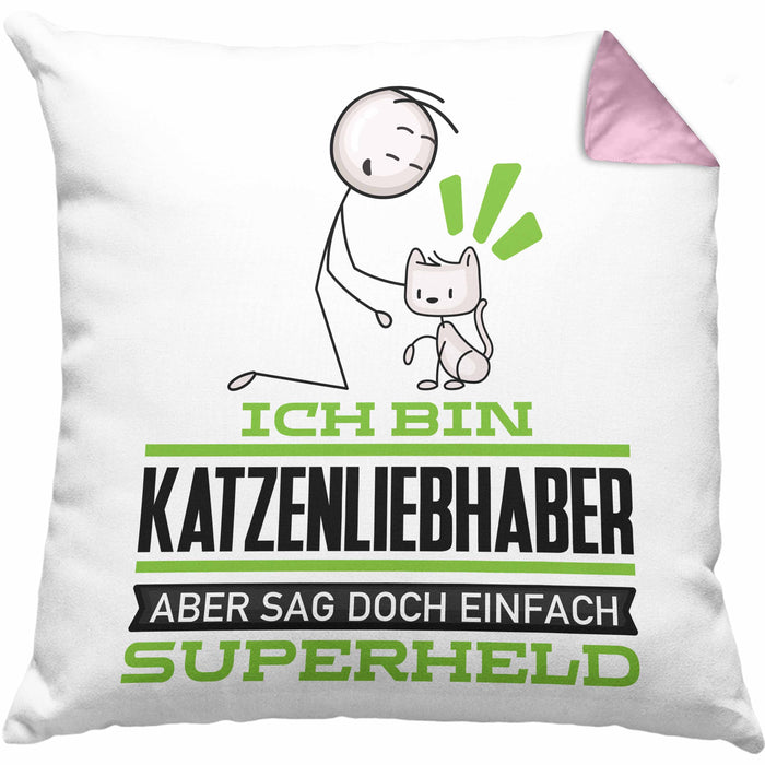 Katzenliebhaber Geschenk Kissen mit Füllung 40x40 Ich Bin Katzenliebhaber Aber Sag Doch Einfach Superheld Lustige Geschenkdiee für Katzenliebhaber (Grau) Rosa Trendation
