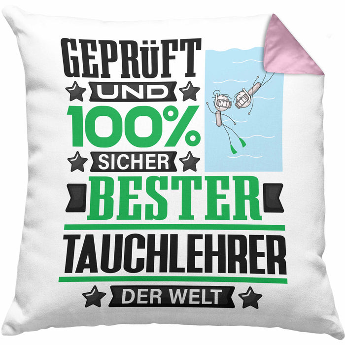 Tauchlehrer Geschenk Lustiger Spruch für Tauchlehrer Geschenkidee Bester Tauchlehrer Der WeltKissen mit Füllung 40x40 (Grau) Rosa Trendation