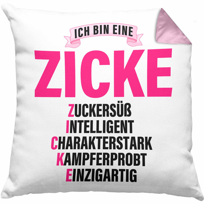 Zicke Kissen mit Füllung 40x40 Geschenk für Frauen Frau Lustig Pink (Grau) Rosa Trendation