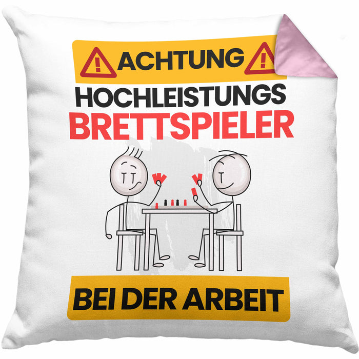 Brettspieler Kissen mit Füllung 40x40 Geschenk Lustiger Spruch Geschenkidee für Brettspieler Achtung Hochleistungs Brettspieler Bei Der Arbeit (Grau) Rosa Trendation